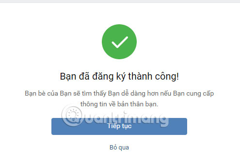 dang ky tai khoan vk thanh cong