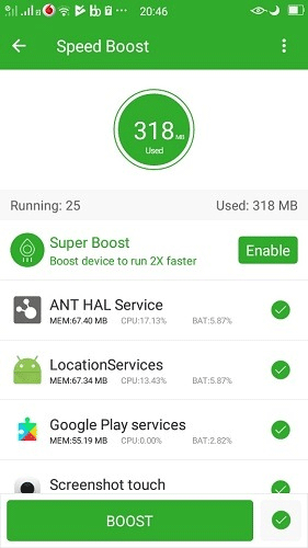 Click vào Speed boost