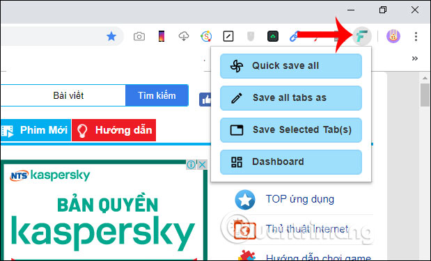 Các tùy chọn lưu tab 