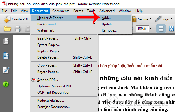 Cách đánh số trang PDF