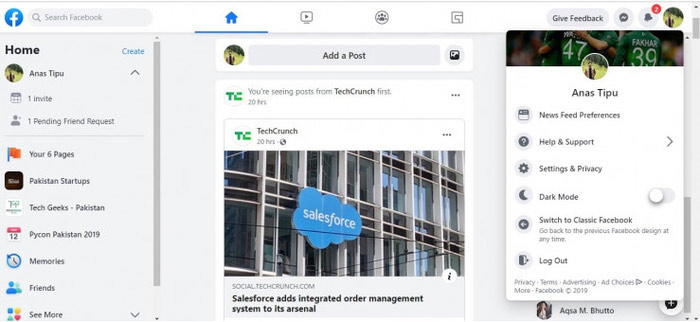 News Feed ở chế độ Light Mode. Để chuyển qua lại nhanh giữa Light Mode và Dark Mode người dùng có thể truy cập vào thiết lập ở góc trên bên phải màn hình. (Ảnh: AndroidPolice).