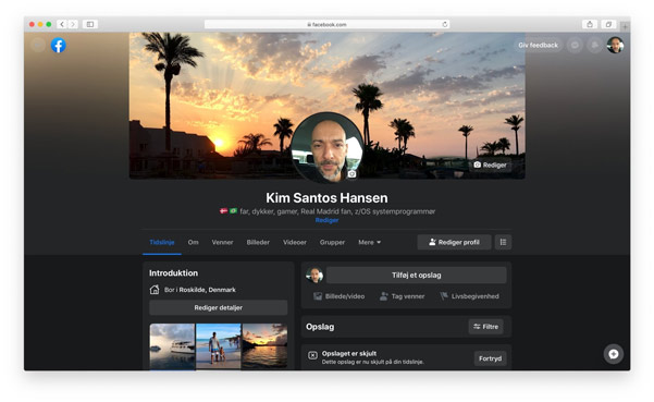 Giao diện trang cá nhân trên web của người dùng Facebook khi ở chế độ Dark Mode. (Ảnh: AndroidPolice).