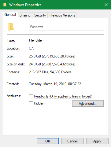 Thư mục C:\Windows có 25GB