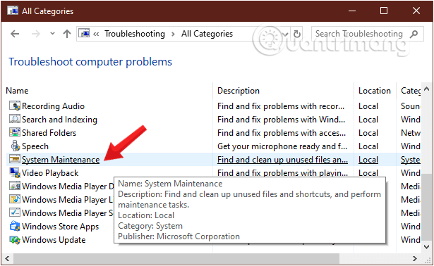 Tìm và click vào System Maintenance