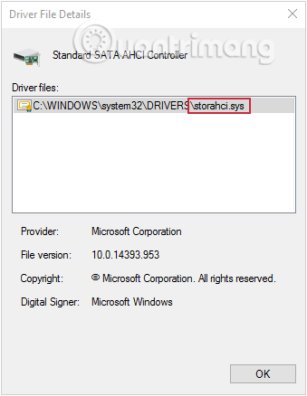 Nếu nhìn thấy storahci.sys đồng nghĩa với việc bạn đang chạy inbox StorAHCI.sys driver