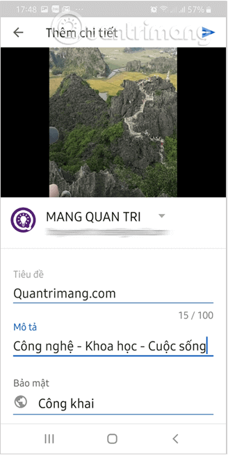Thêm Tiêu đề và Mô tả cho video sẽ tải lên YouTube từ thiết bị Android