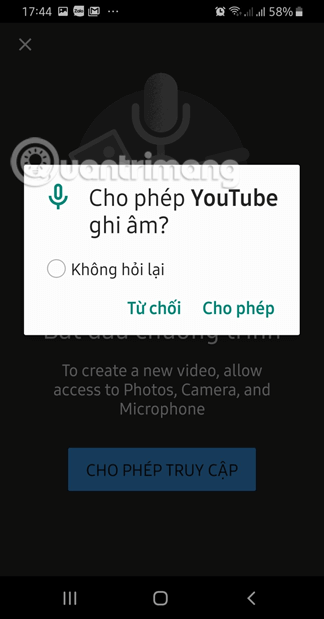 Cấp quyền truy cập vào micrô cho YouTube
