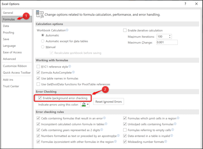 Bỏ chọn Enable Background Error Checking