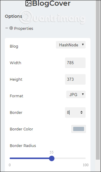 Thiết lập thuộc tính ảnh bìa