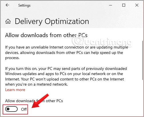 Chuyển đổi tính năng Windows Delivery Optimization sang OFF