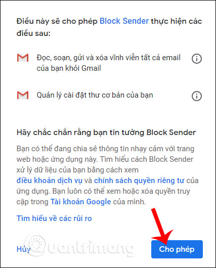 Cho phép truy cập Gmail
