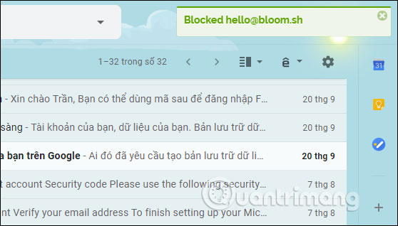 Chặn email thành công