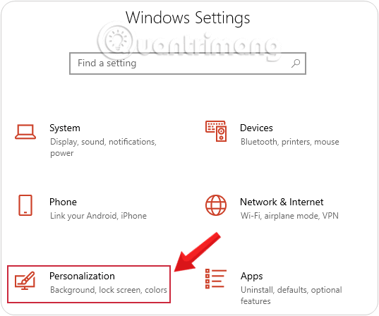 Nhấn chọn Personalization trong Windows Settings