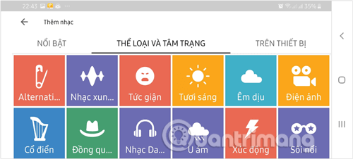 Giao diện của Thêm nhạc bao gồm 3 tab chính