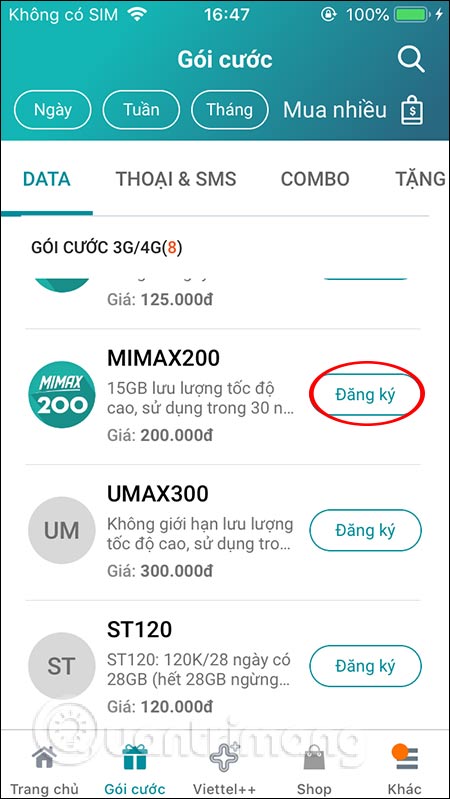 Nhấn Đăng ký