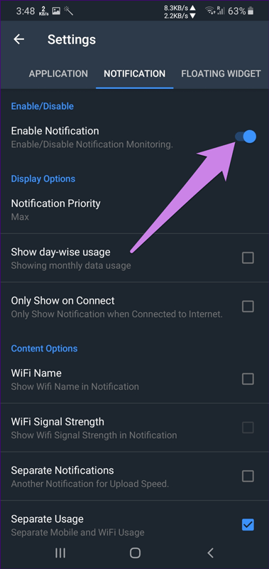 Bật Enable Notification