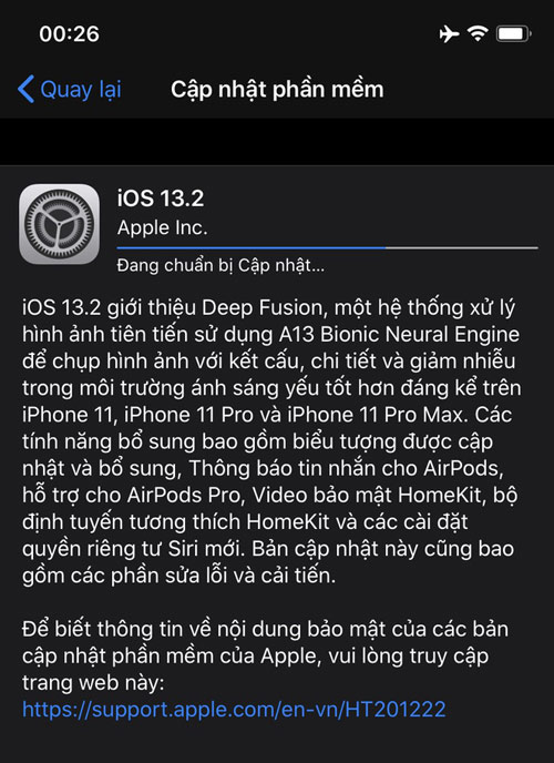 Nâng cấp lên iOS 13.2