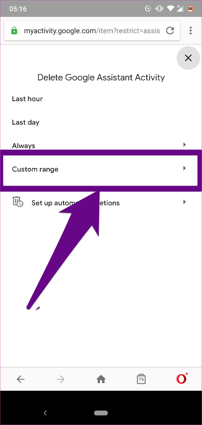 Chạm vào tùy chọn Custom Range