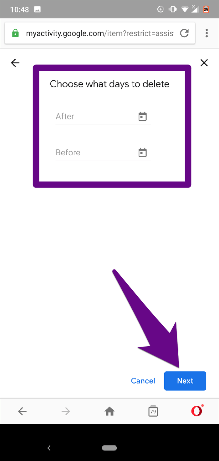 Điền khoảng thời gian muốn xóa