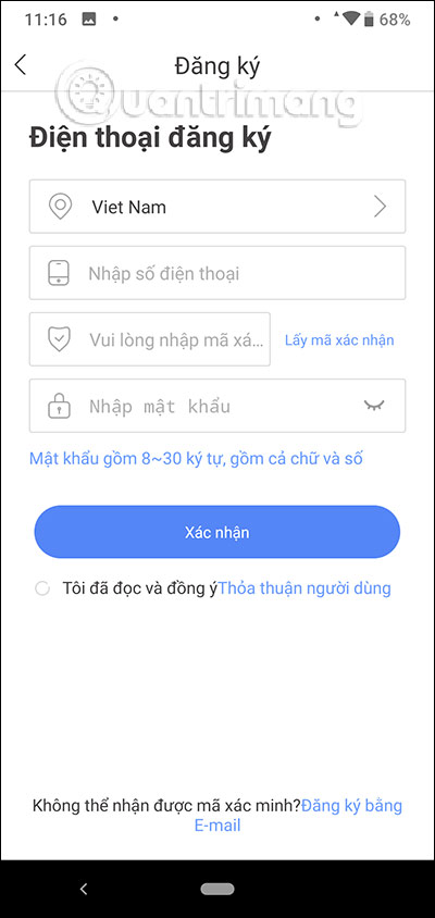Đăng ký bằng điện thoại
