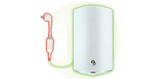 Cầu dao chống giật ELCB (màu đỏ) trong bình nóng lạnh.