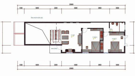 Mặt bằng tầng lửng nhà cấp 4 có gác lửng 3 phòng ngủ 5x20m