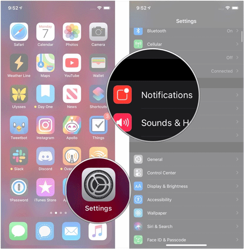 Chạm vào Notifications
