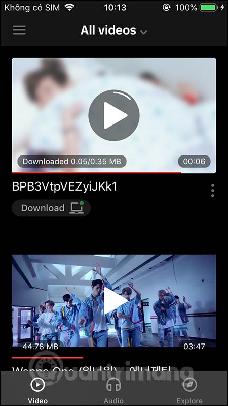 Hiện quá trình tải video