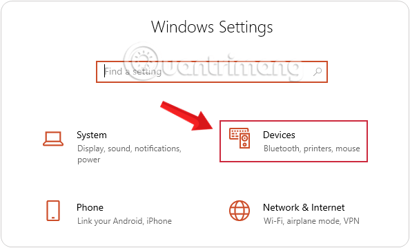 Nhấn chọn Devices trong Windows Settings