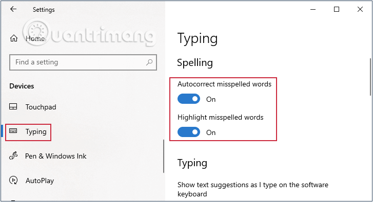 Chọn Typing từ cửa sổ bên trái
