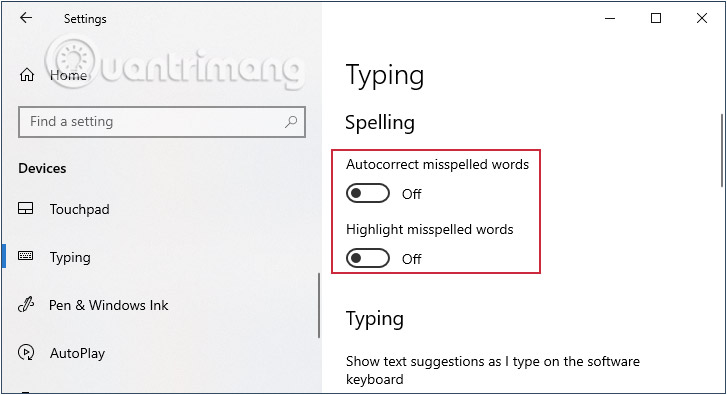 Chuyển Autocorrect misspelled words và Highlight misspelled words về trạng thái OFF