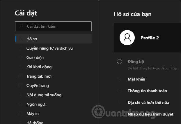 Giao diện nền đen trên trình duyệt