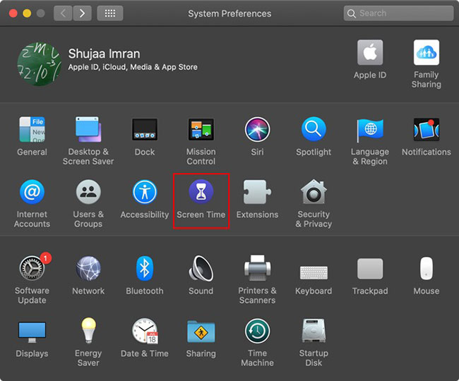 Nhấp vào Screen Time