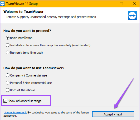 Tích vào hộp Show advanced settings