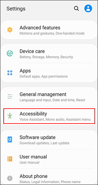 Truy cập menu trợ năng Android