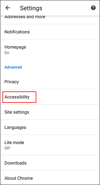 Chạm vào Accessibility của Chrome