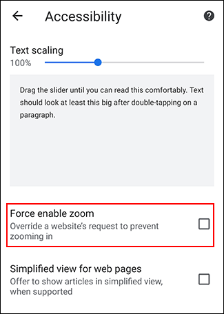 Bật Force Enable Zoom