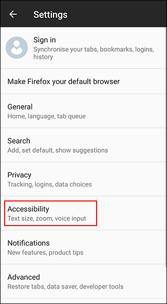 Truy cập menu trợ năng của Firefox