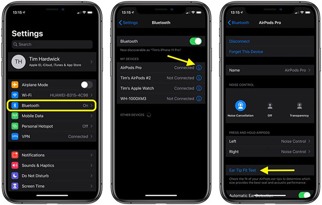 Trong My Devices, chạm vào biểu tượng thông tin