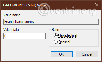 Thay đổi giá trị trong khung Value Data là 0