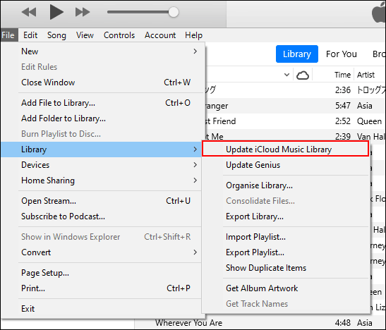 Click vào Update iCloud Music Library