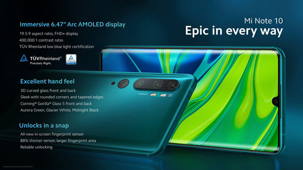 Mi Note 10 được tích hợp cảm biến vân tay mới