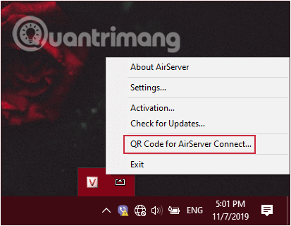 Hiển thị QR Code trên AirServer dành cho Windows 10/8.1/8/7