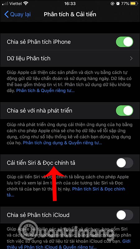 Tắt cải tiến Siri & đọc chính tả