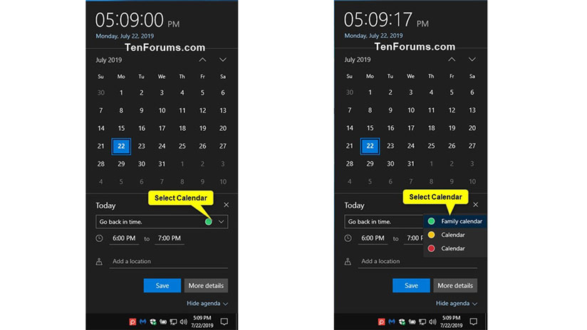 Hỗ trợ nhanh sự kiện nhanh trong Calendar từ Taskbar