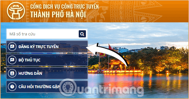 Chọn Đăng ký trực tuyến trên website Dịch vụ công trực tuyến Thành phố Hà Nội