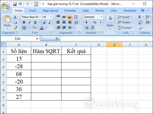 Hàm SQRT, cách dùng hàm căn bậc 2 trong Excel