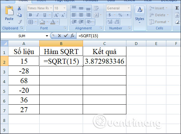 Hàm SQRT, cách dùng hàm căn bậc 2 trong Excel - Ảnh minh hoạ 2