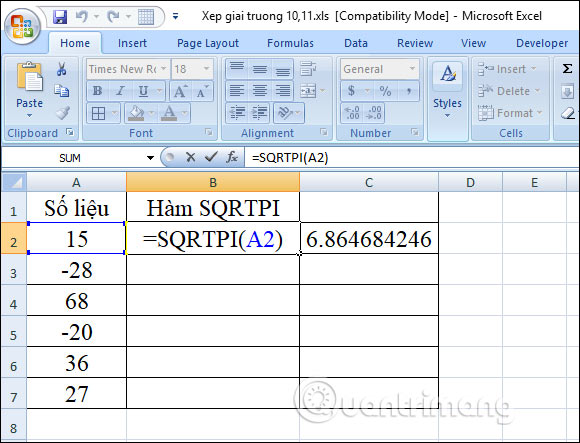 Hàm SQRT, cách dùng hàm căn bậc 2 trong Excel - Ảnh minh hoạ 5