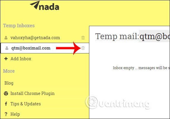 Xóa email đã tạo